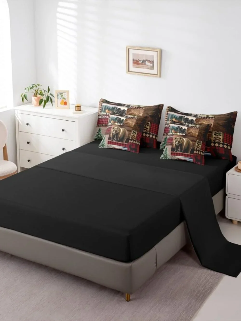 Rustic Cabin Bedding Set 7 Pieces,Hunting Bear King Size Comforter Set with Shee